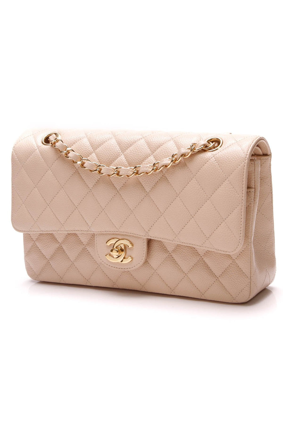 Double Flap Bag - Medium Beige Caviar