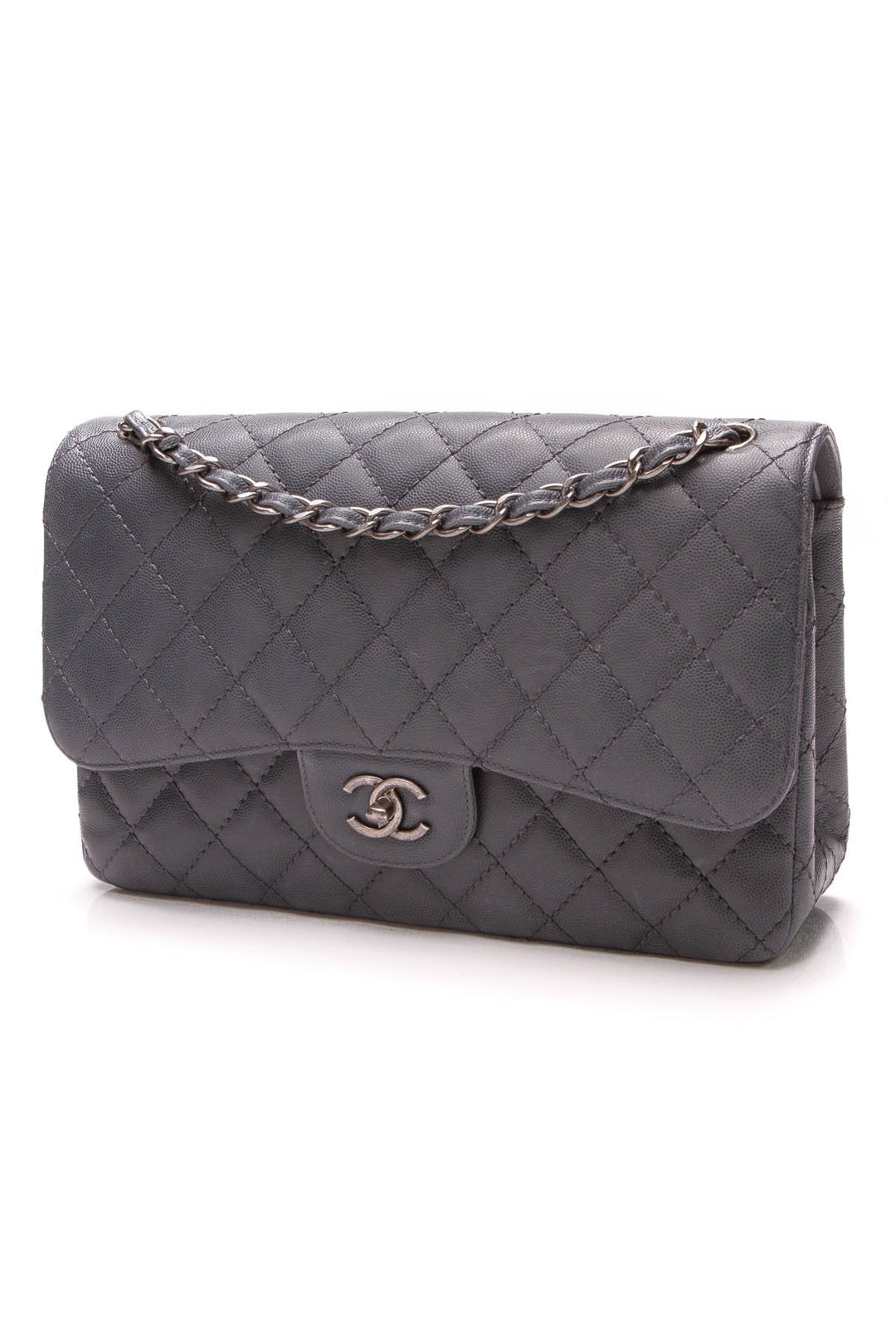 Double Flap Bag - Jumbo Slate Gray Caviar