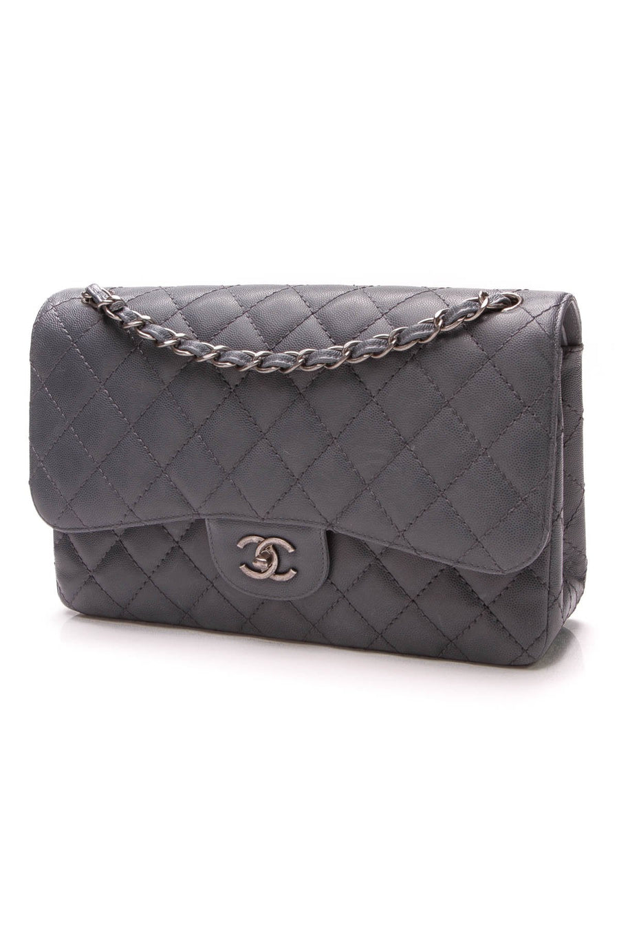 Double Flap Bag - Jumbo Slate Gray Caviar