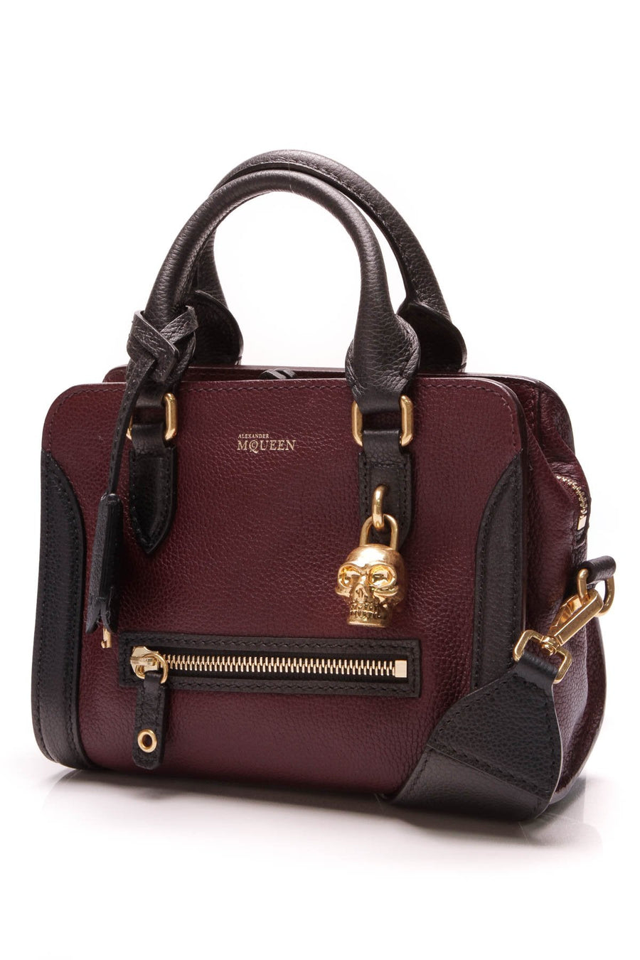 Mini Skull Padlock Zip Tote Bag - Burgundy