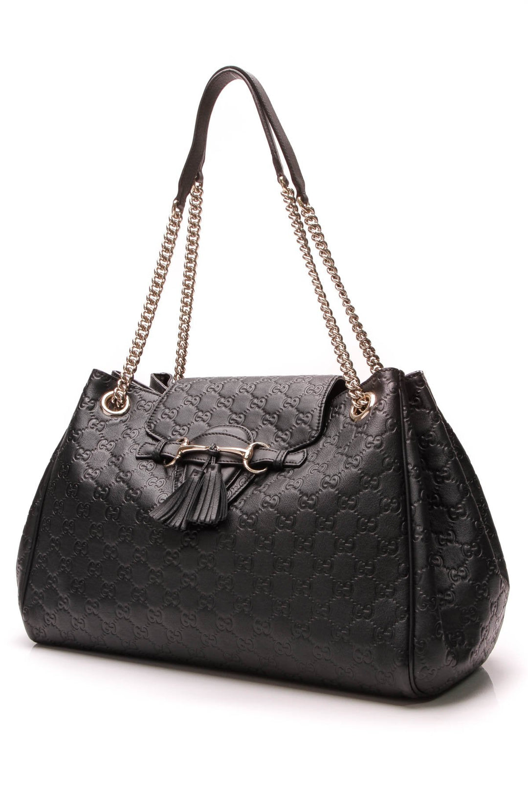 Emily Chain Flap Bag - Black Guccissima Leather