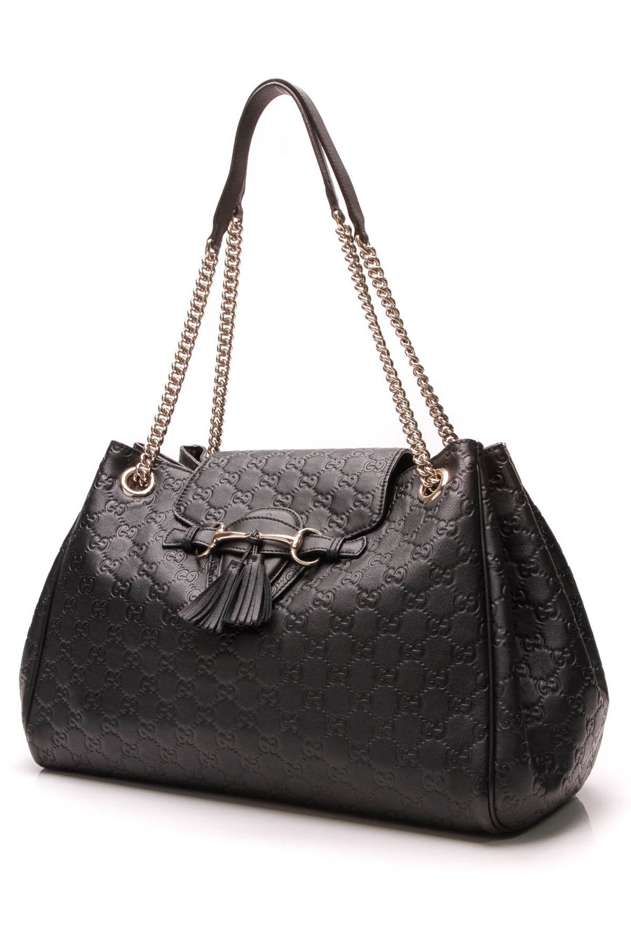 Emily Chain Flap Bag - Black Guccissima Leather