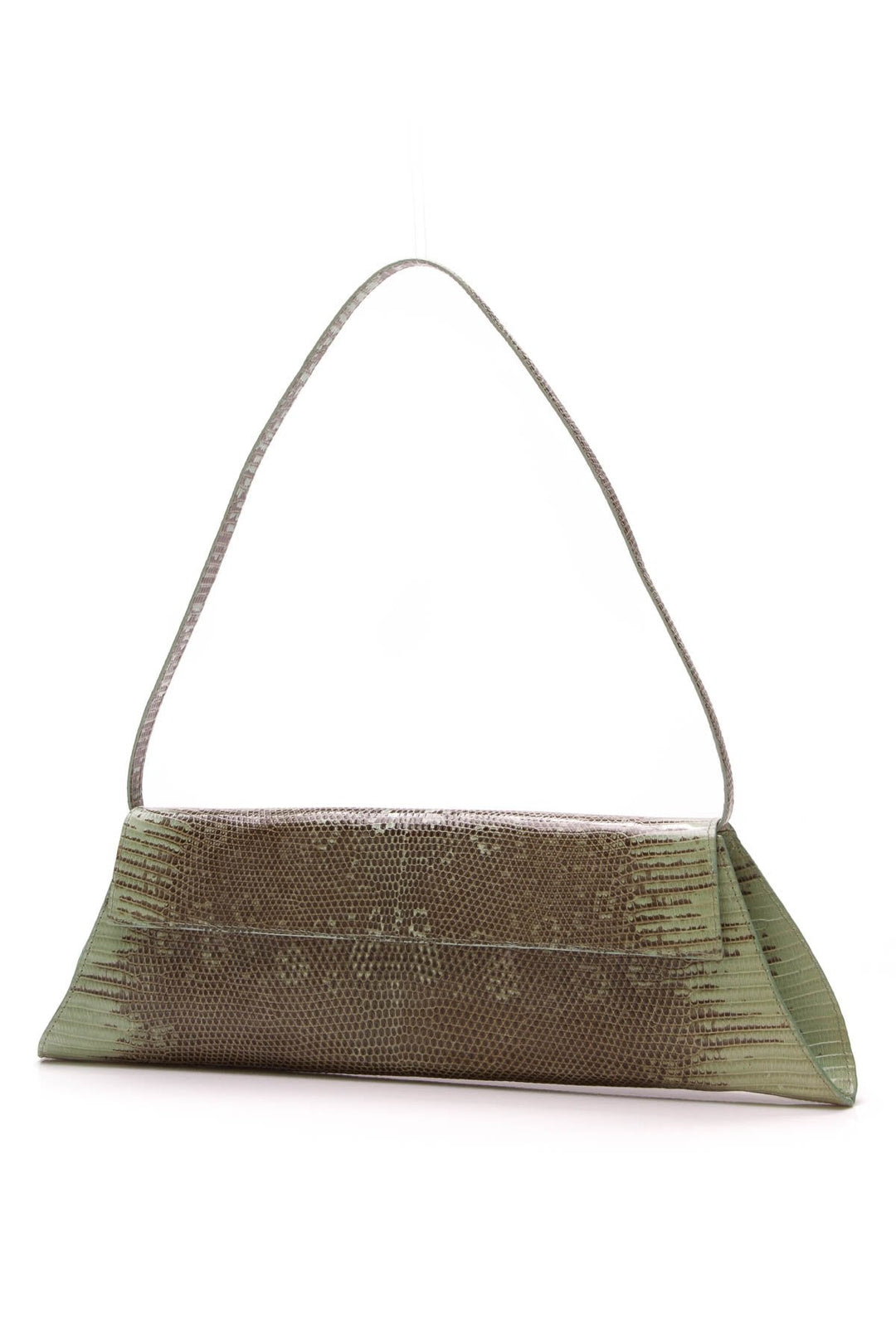 Lizard Flap Clutch Bag - Green