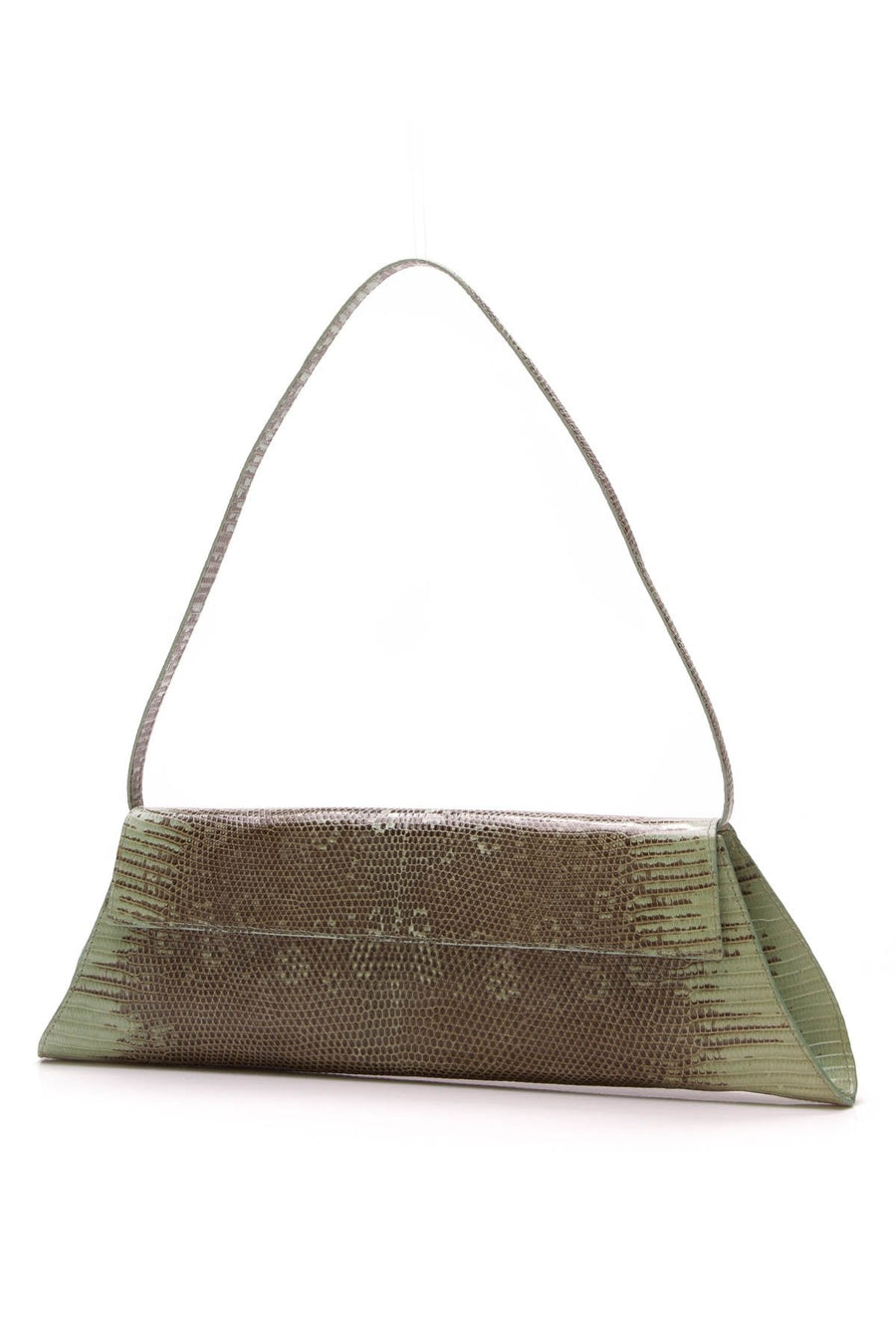 Lizard Flap Clutch Bag - Green