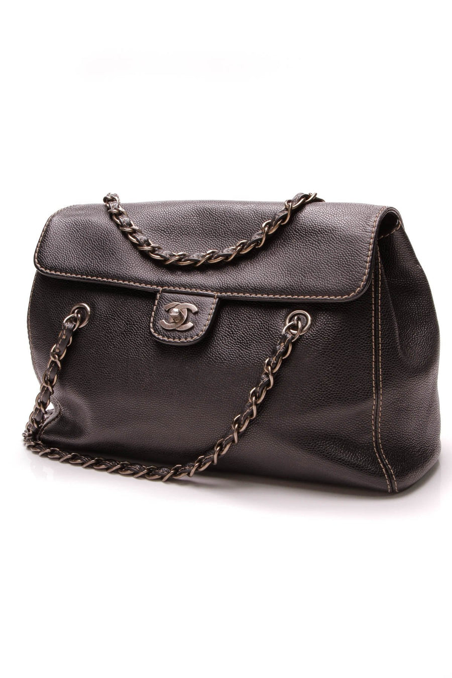 Flap Shoulder Bag - Black Caviar Leather