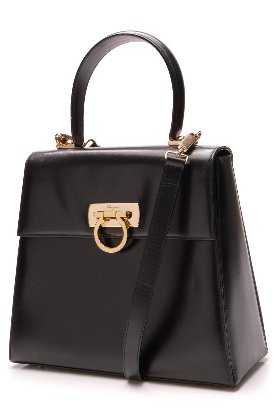 Vintage Gancini Top Handle Bag - Black Leather