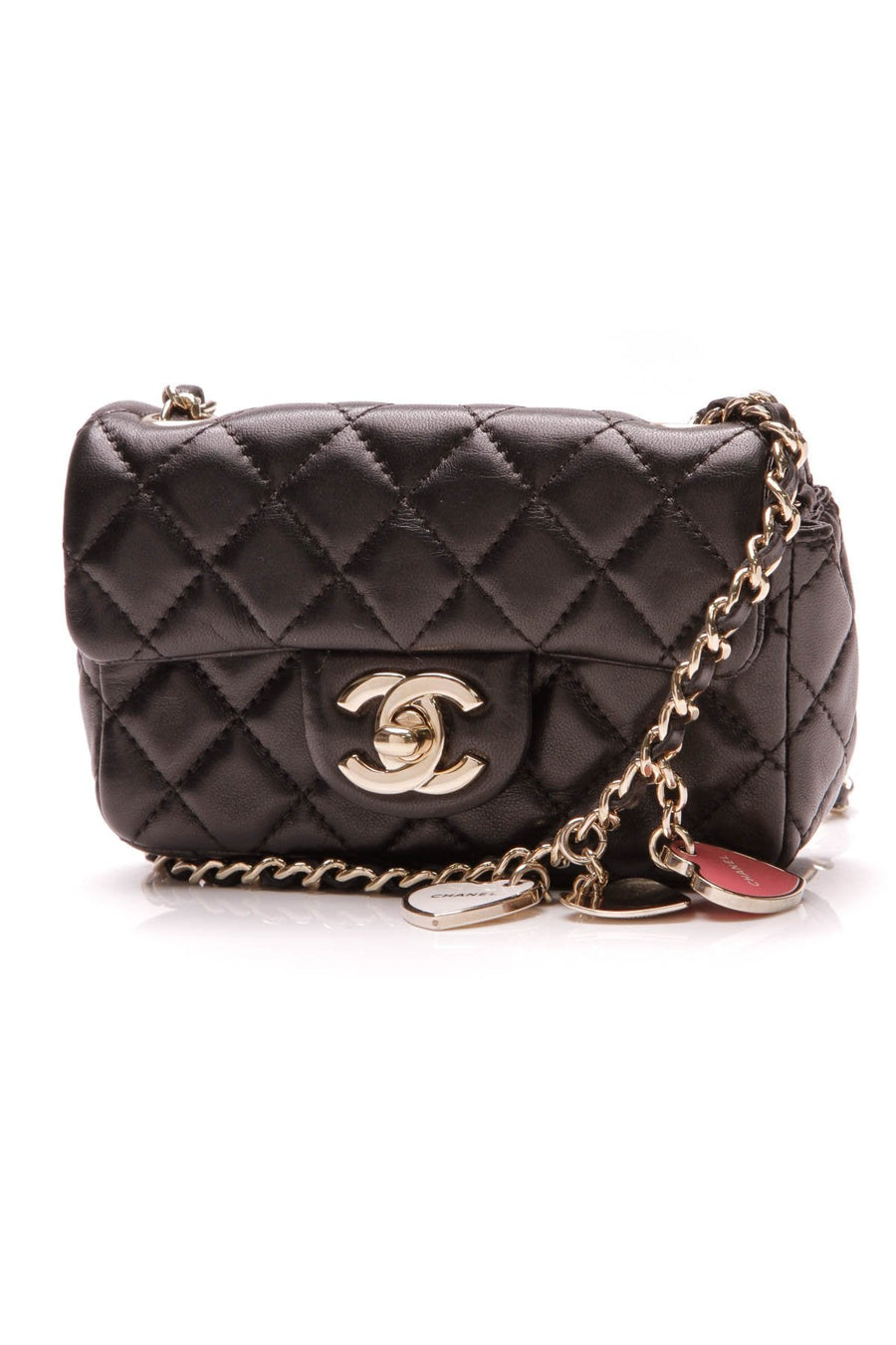 Valentine's Day Extra Mini Flap Charm Bag - Black Lambskin