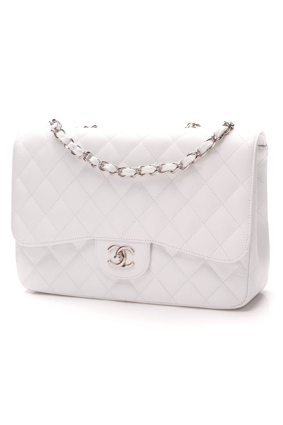 Classic Single Flap Bag - Jumbo White Caviar