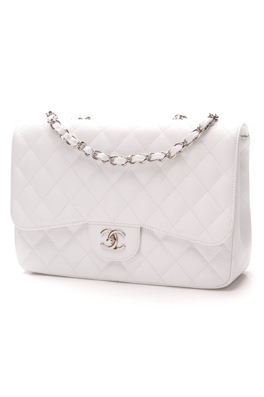 Classic Single Flap Bag - Jumbo White Caviar