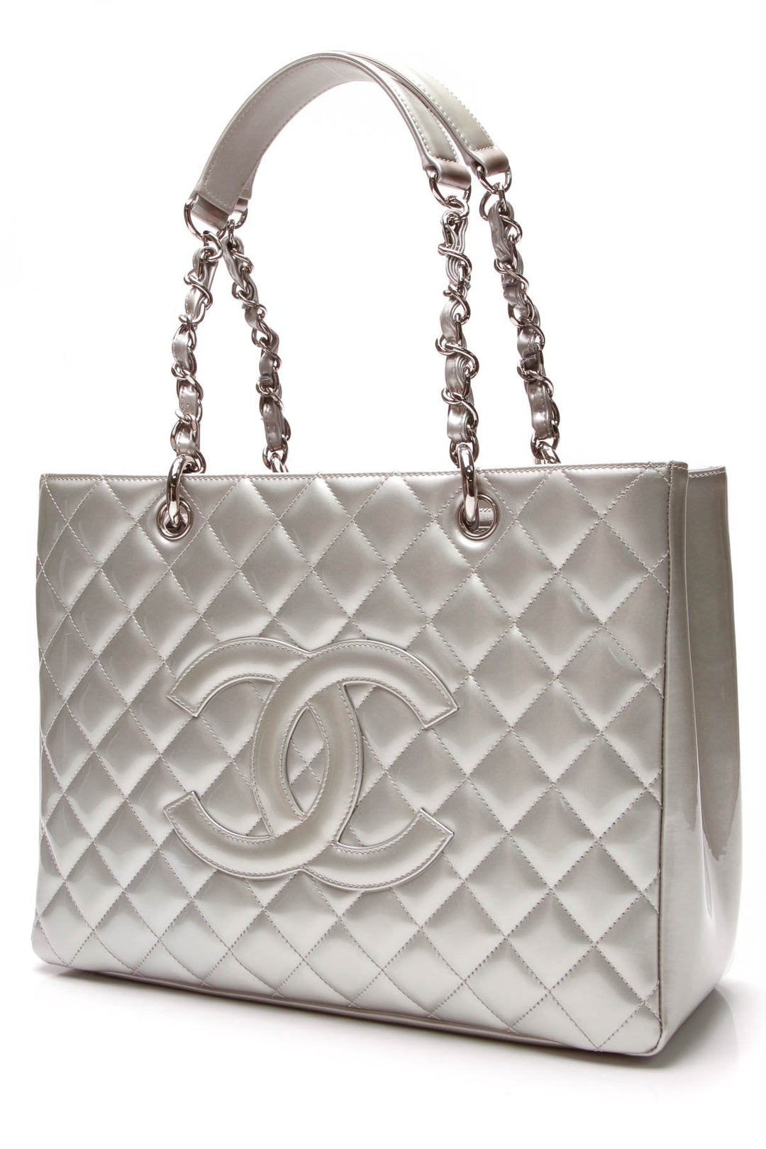 GST Grand Shopping Tote Bag - Silver Patent