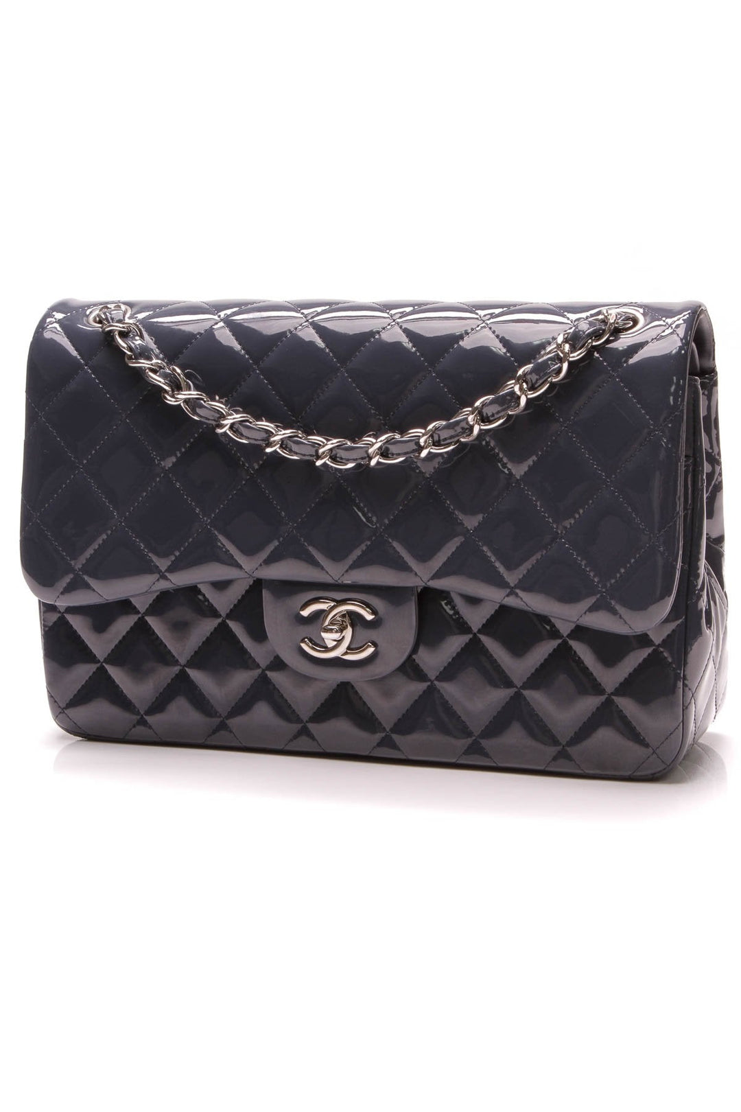 Classic Jumbo Double Flap Bag - Blue Patent