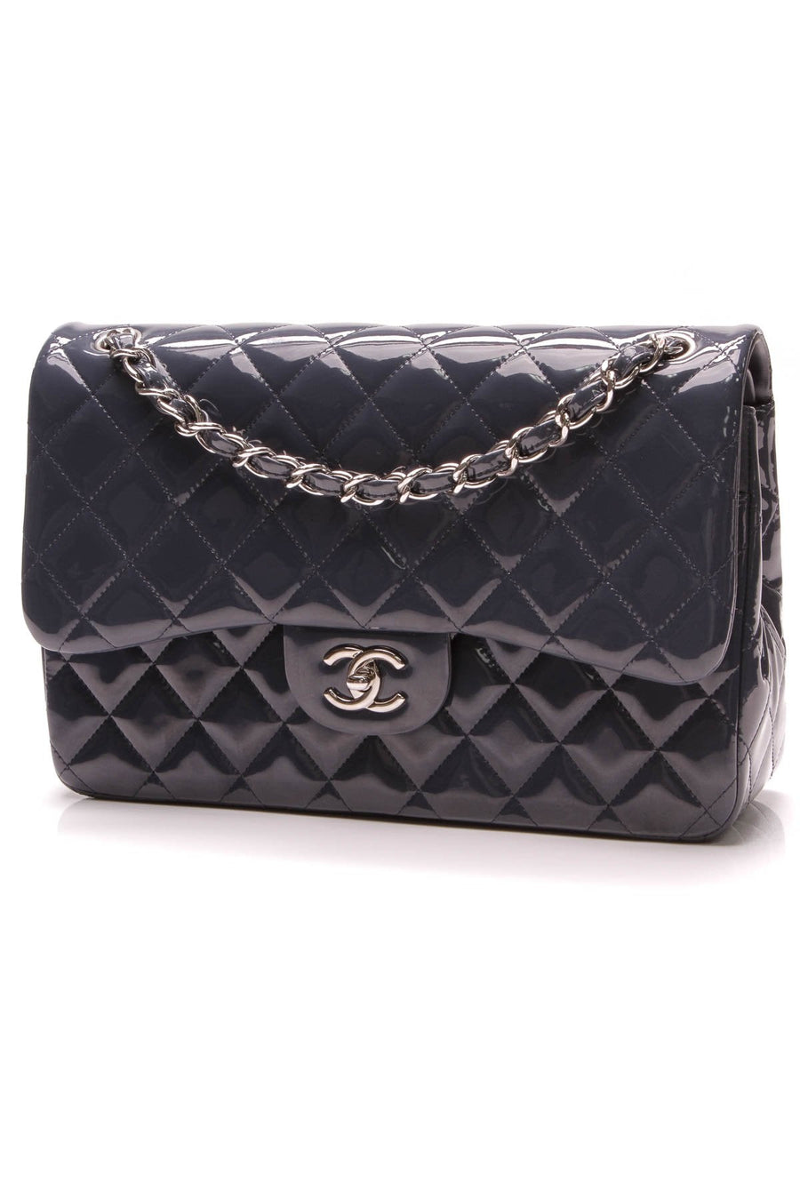 Classic Jumbo Double Flap Bag - Blue Patent