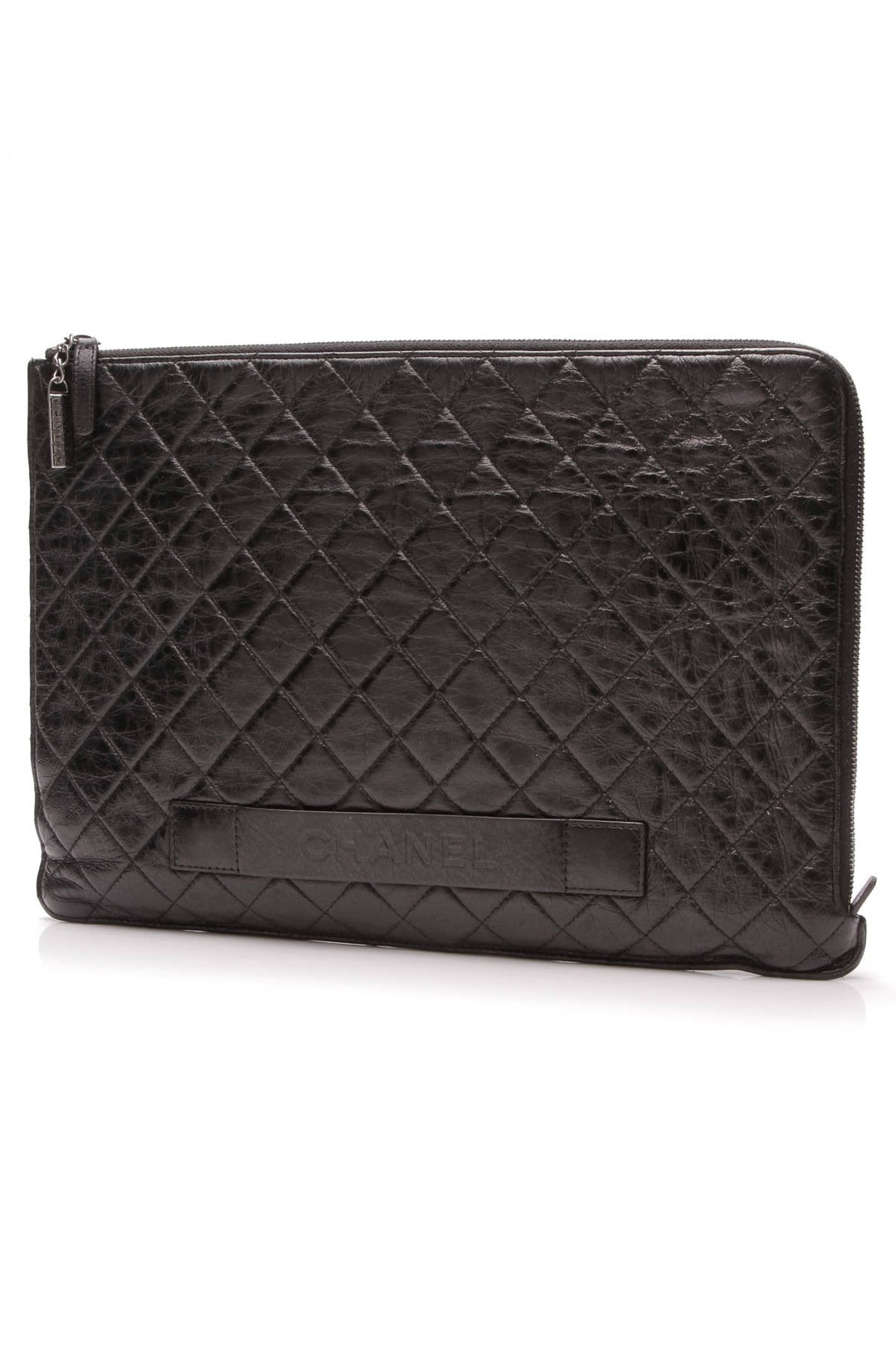 Metallic Crackled Large Pouch - Black Lambskin