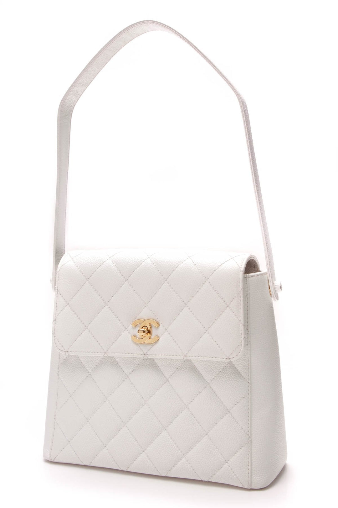 Vintage Quilted Shoulder Bag - White Caviar