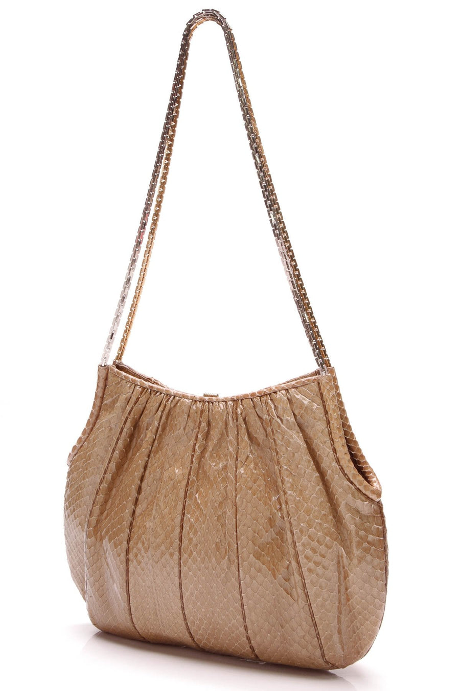 Pleated Python Shoulder Bag - Tan