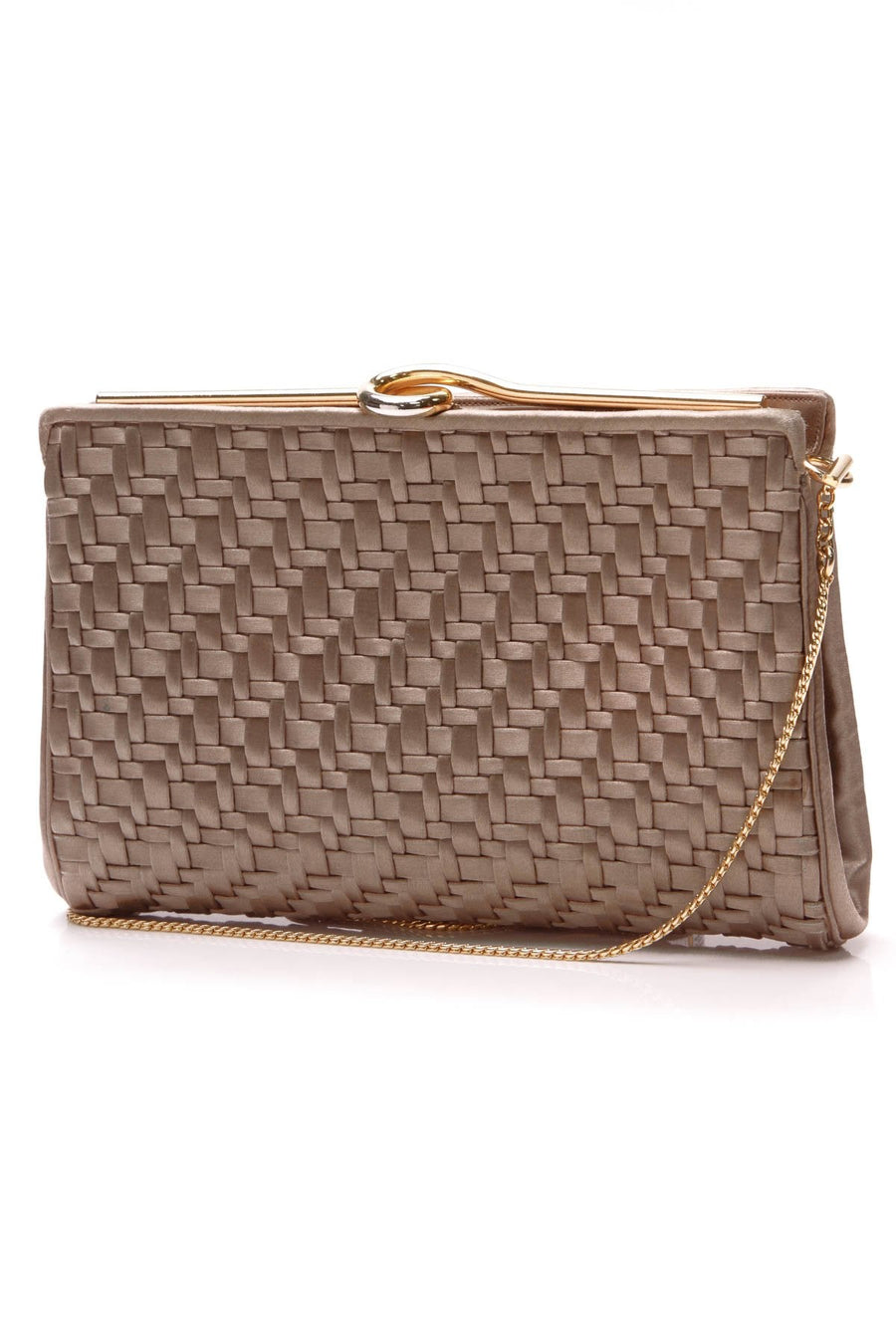 Woven Satin Clutch Bag - Taupe