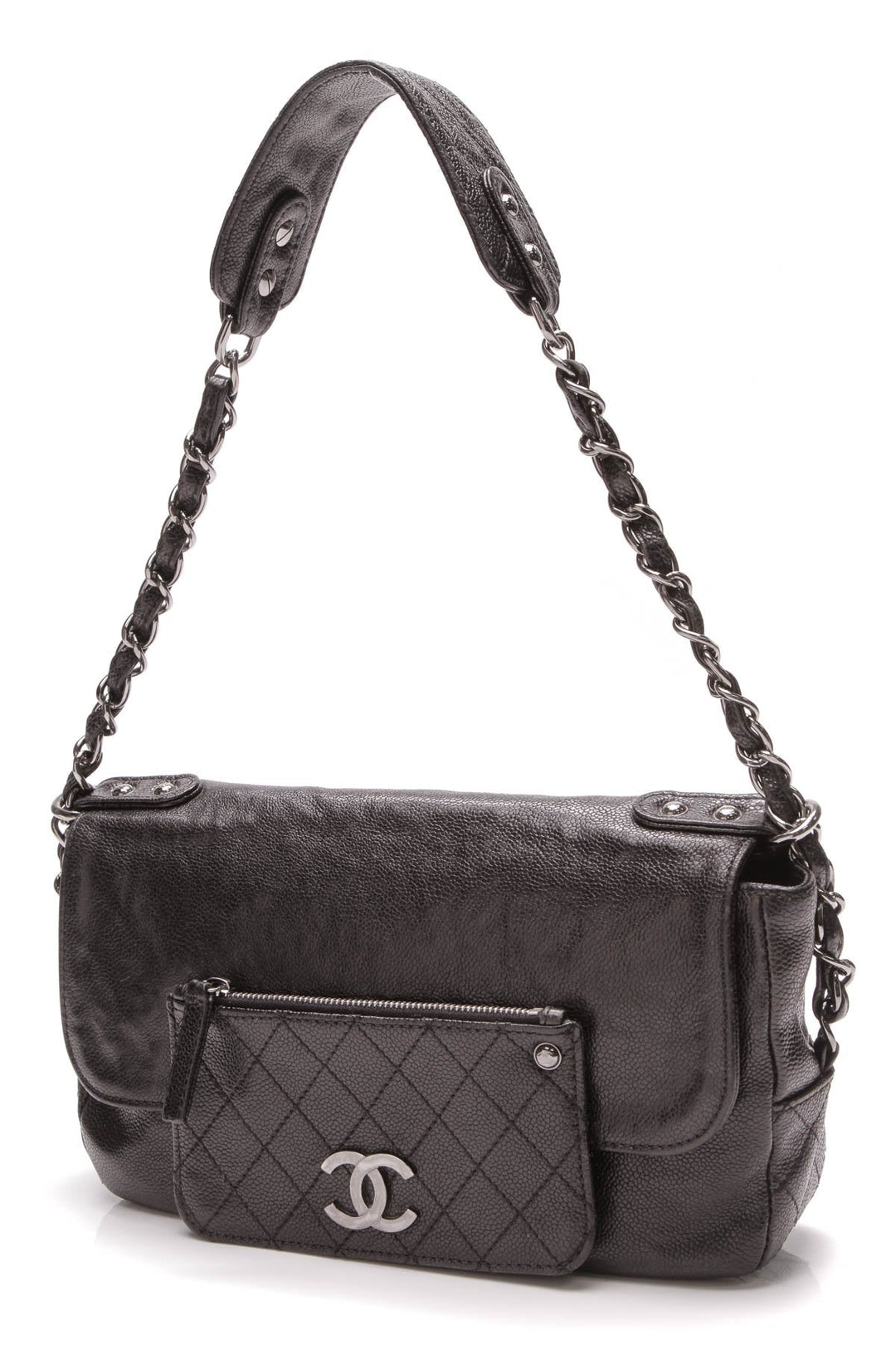 Pocket In The City Small Shoulder Bag - Black Glazed Caviar