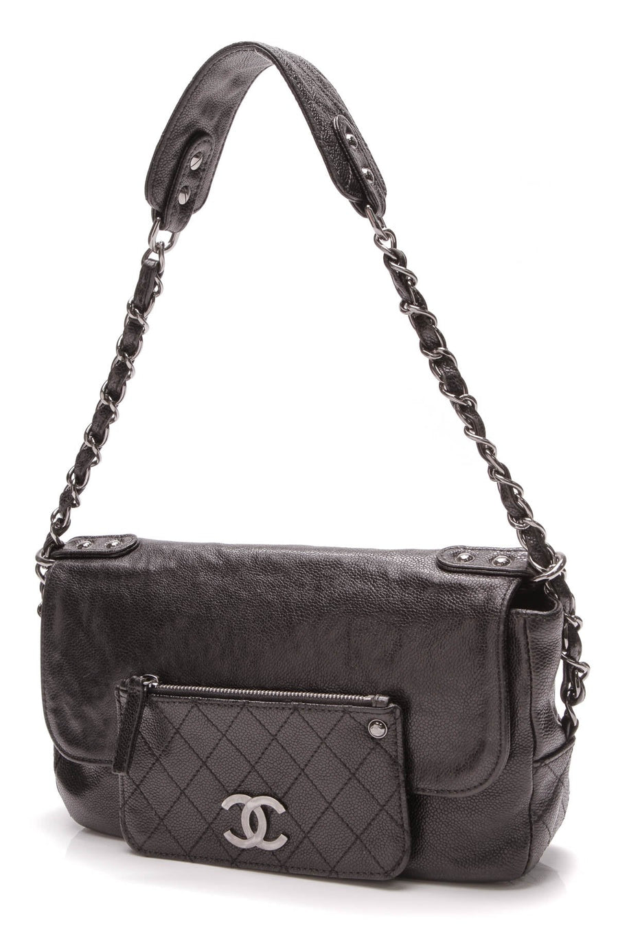 Pocket In The City Small Shoulder Bag - Black Glazed Caviar