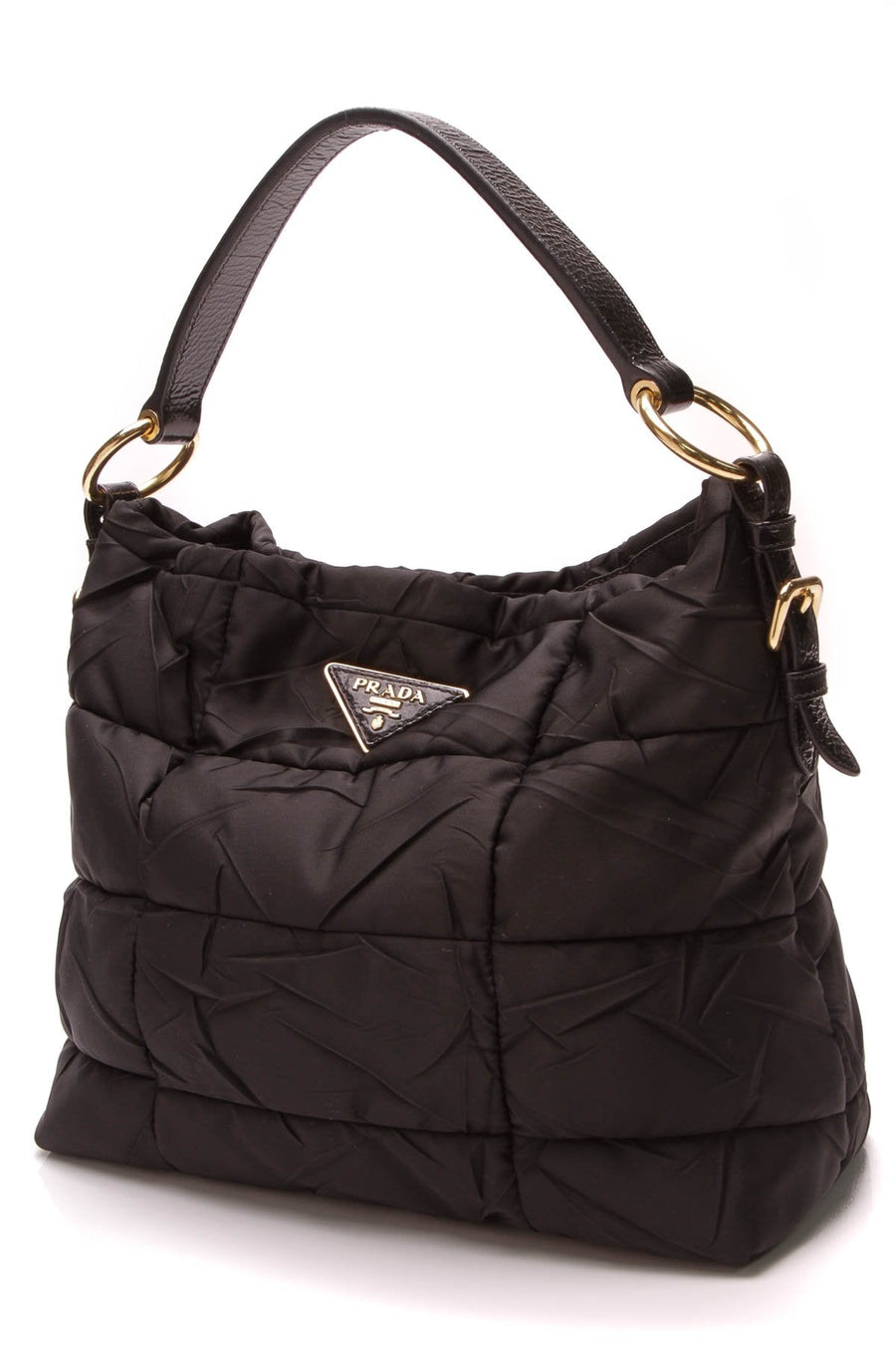 Quilted Hobo Shoulder Bag - Black Nylon
