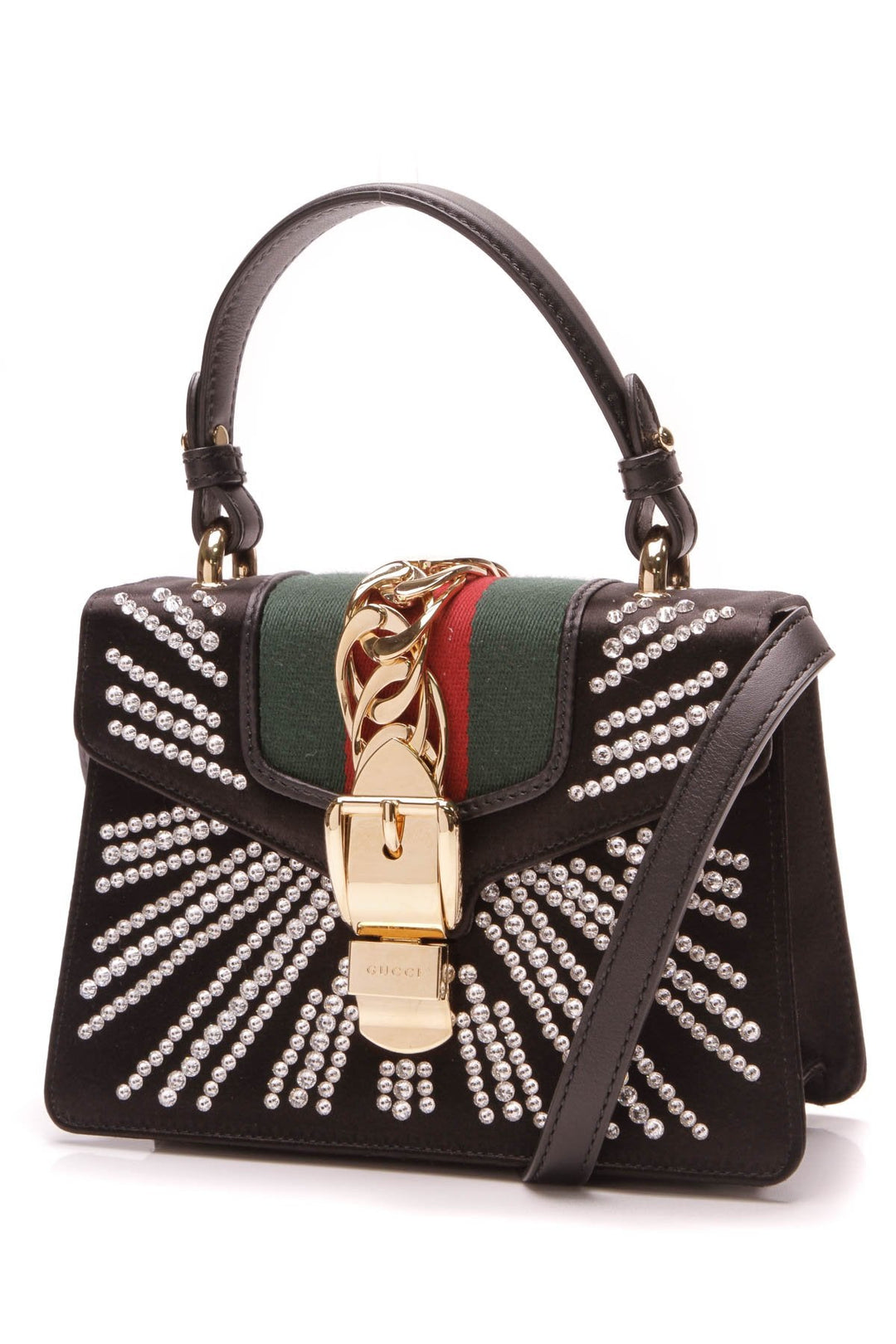 Embellished Mini Sylvie Bag - Black Satin