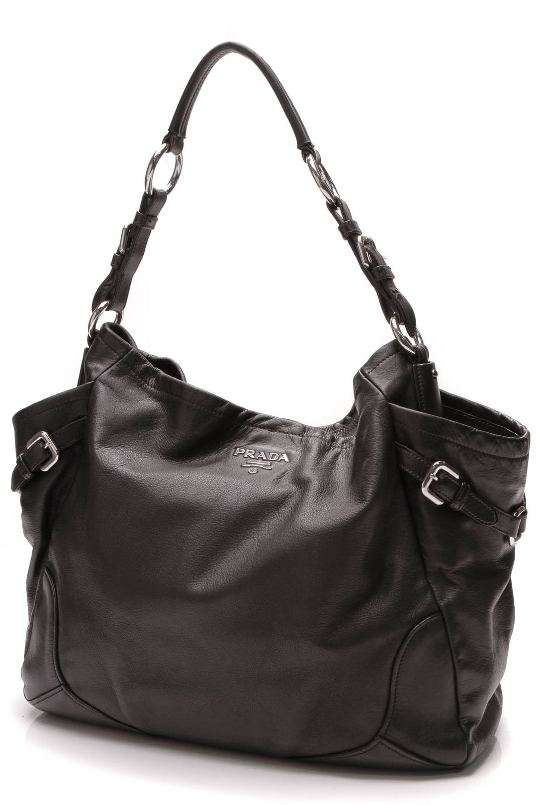 Double Pocket Hobo Bag - Black Calfskin