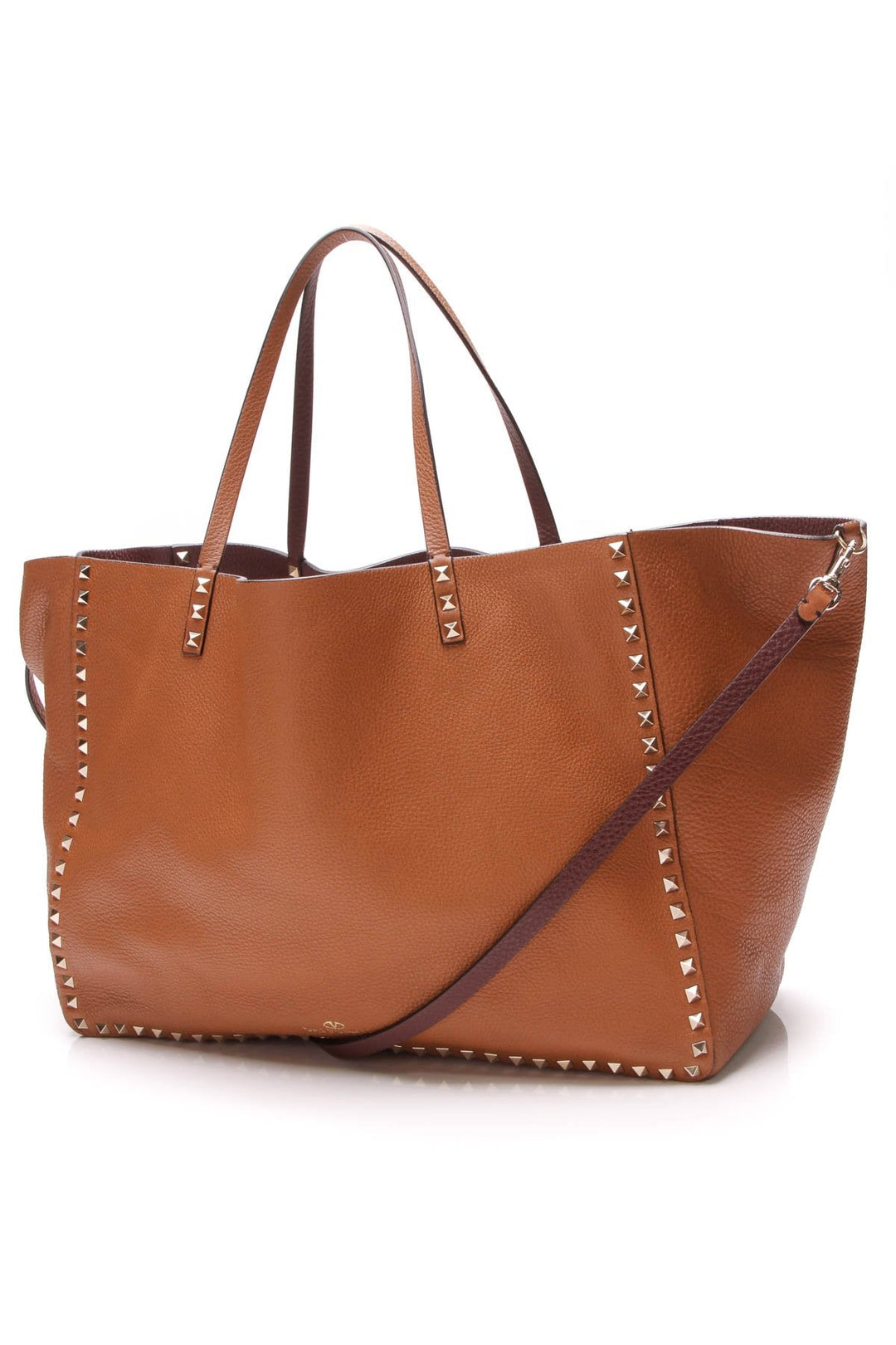 Large Rockstud Reversible Tote Bag - Camel/Burgundy