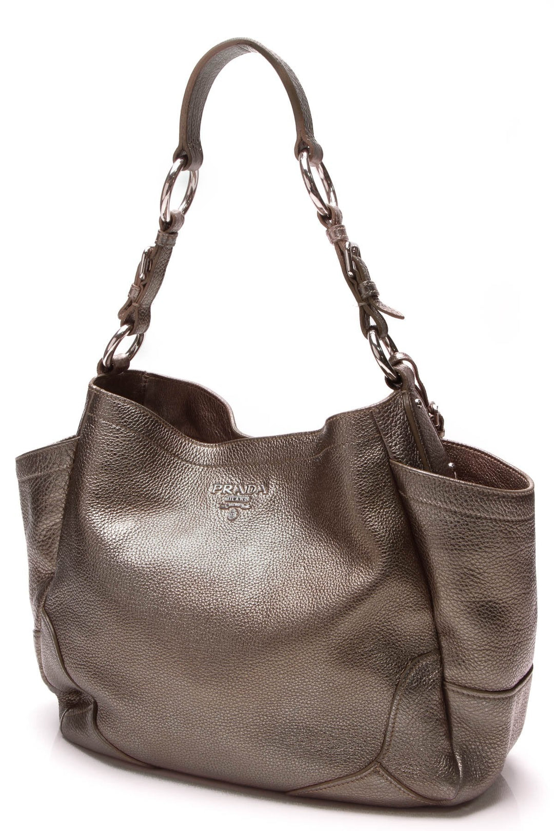 Vitello Daino Metallic Pocket Tote Bag - Peltro
