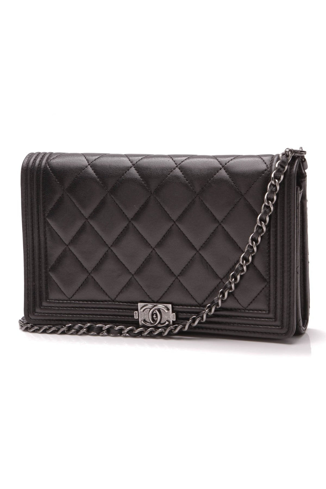 Quilted Boy Clutch Bag - Black Lambskin