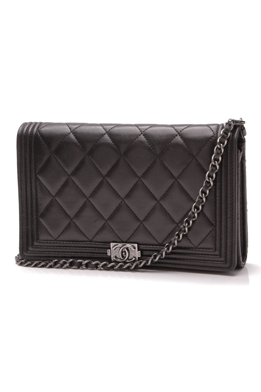 Quilted Boy Clutch Bag - Black Lambskin