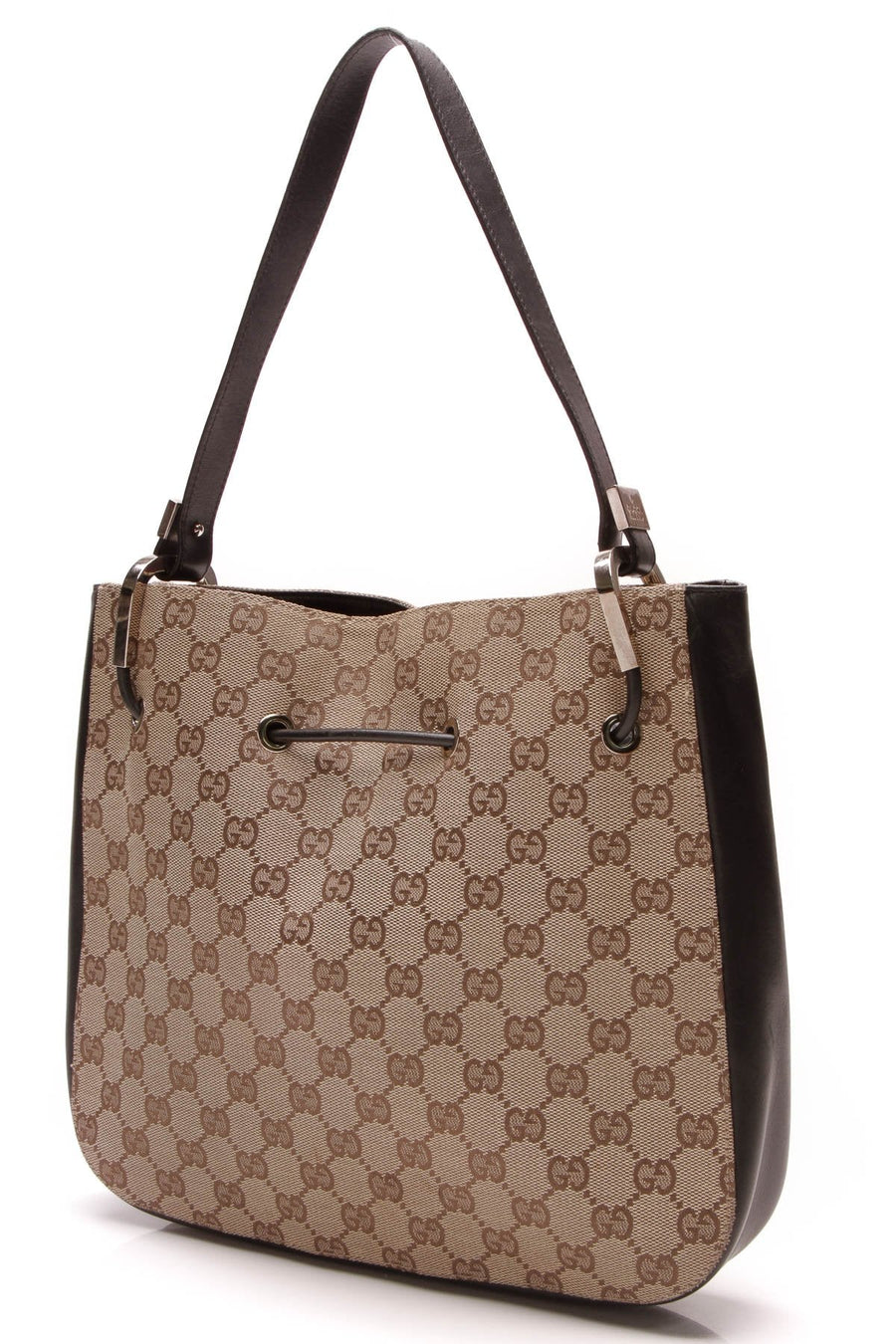 Small Drawstring Shoulder Bag - Signature Canvas/Black