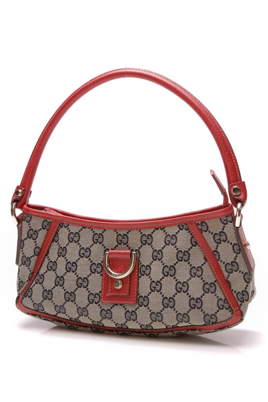 D-Ring Abbey Pochette Bag - Navy Signature Canvas/ Red