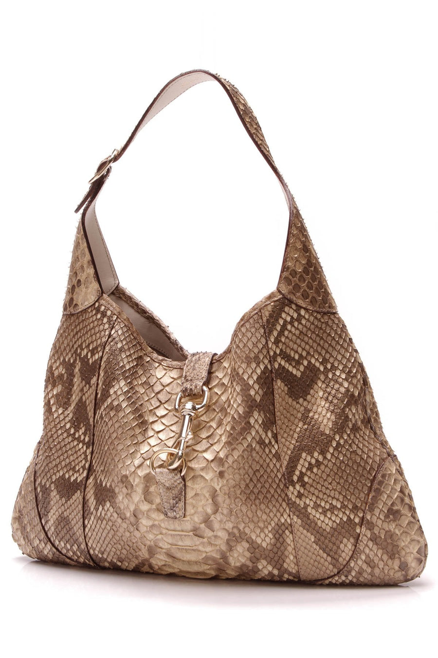 Python Jackie Medium Shoulder Bag - Metallic Beige