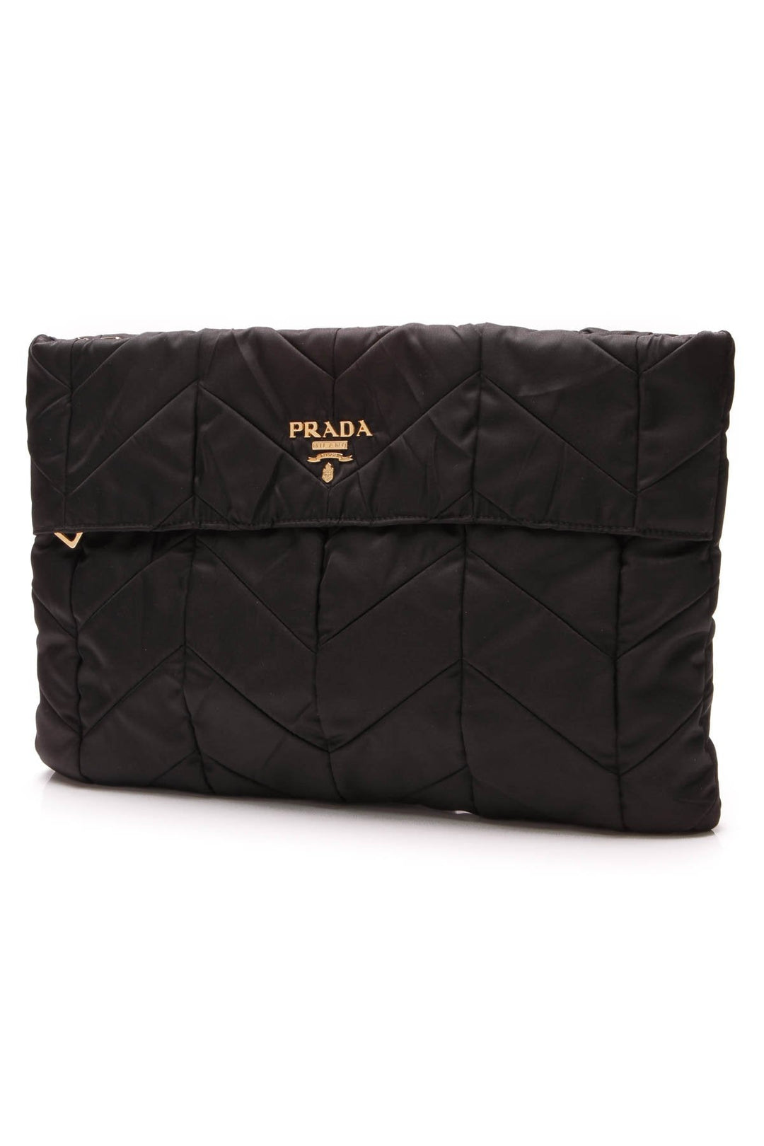 Chevron Quilted Nylon Clutch Bag - Black