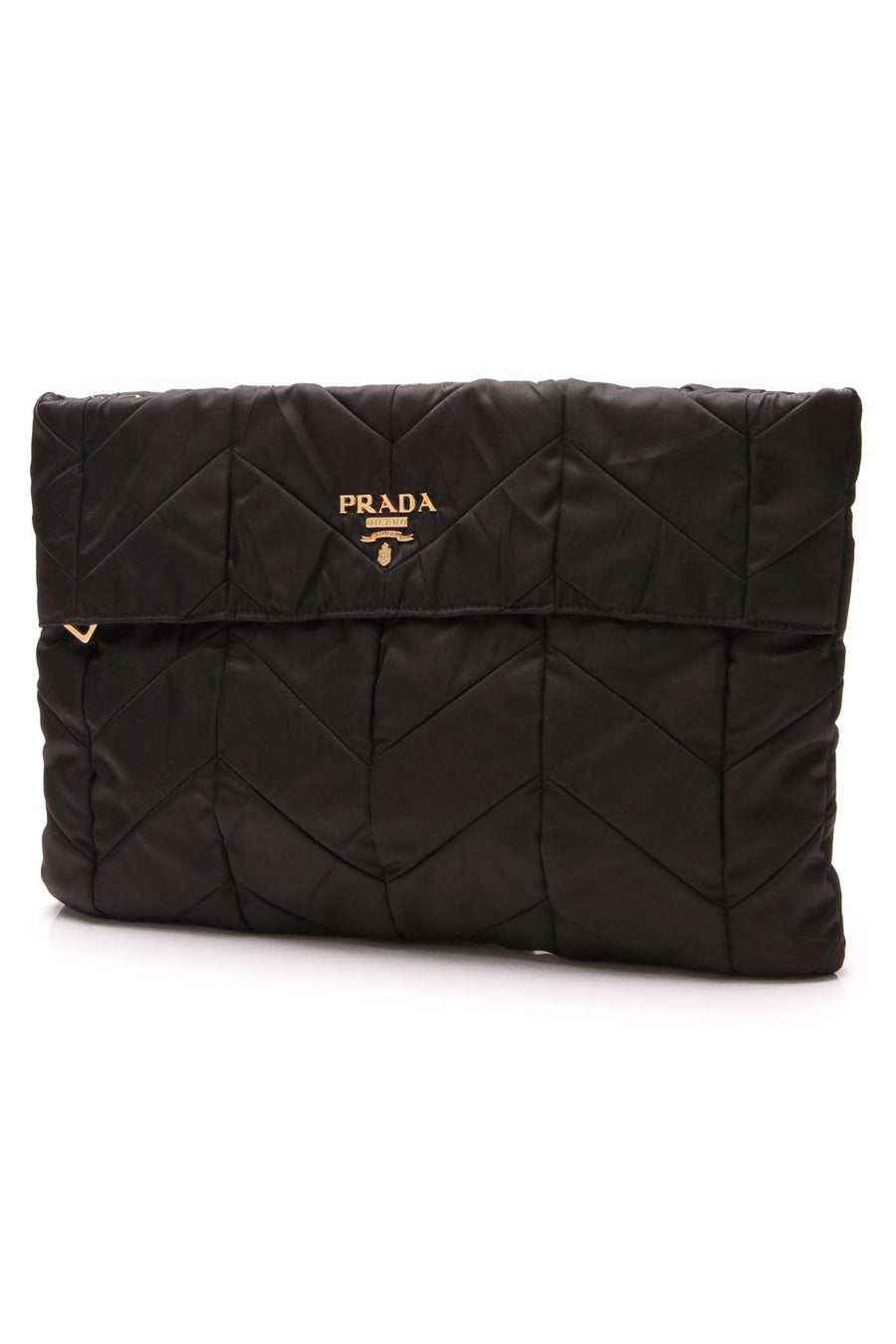 Chevron Quilted Nylon Clutch Bag - Black