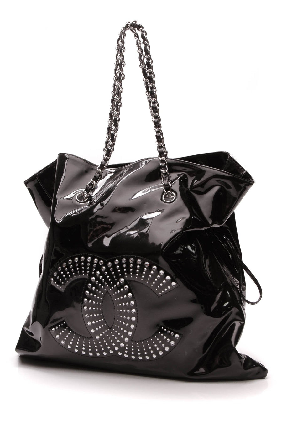 Rhinestone Bon Bon Tote Bag - Black Patent