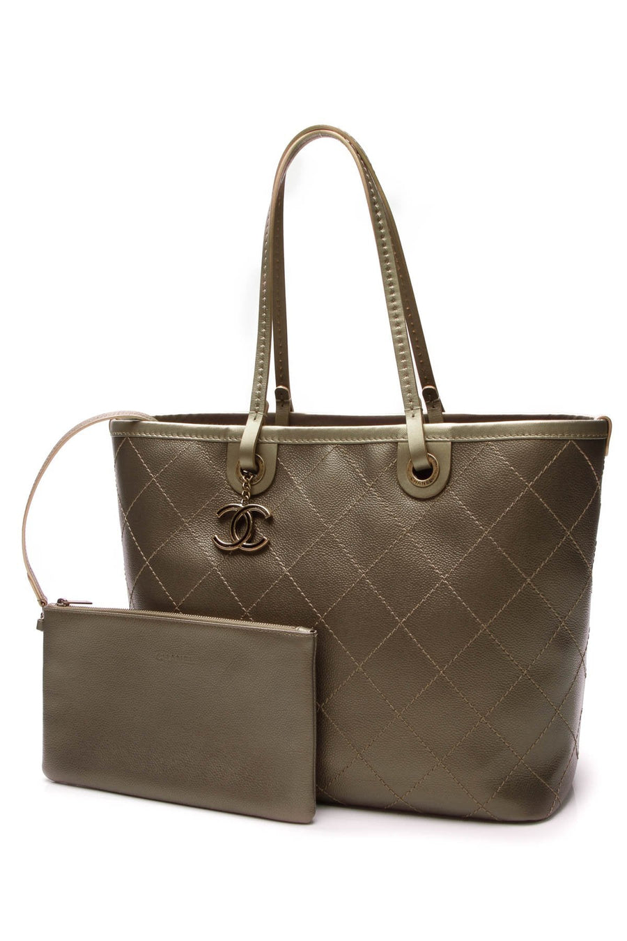 Shopping Fever Tote Bag - Metallic Olive Caviar