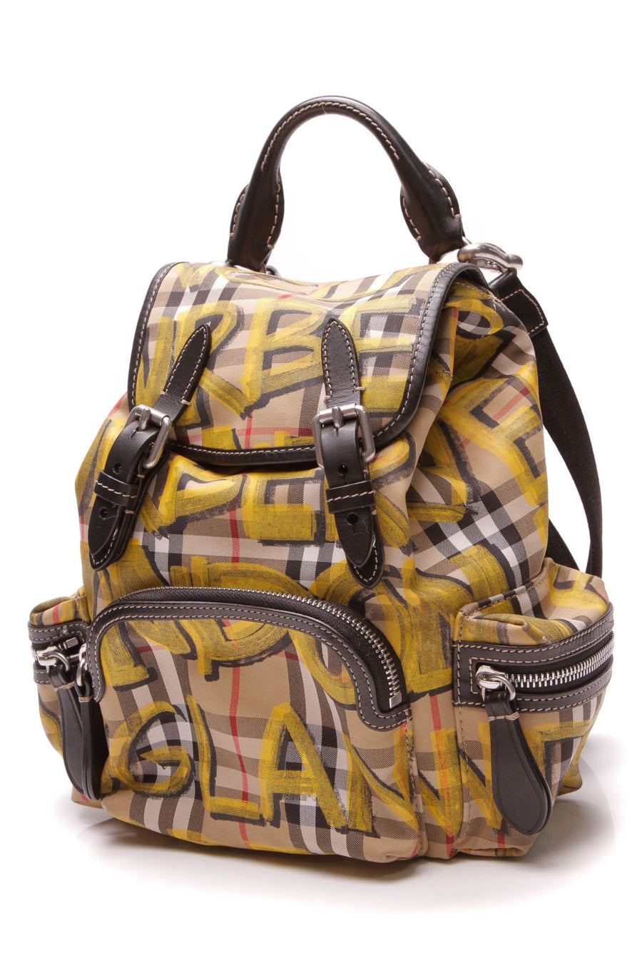 Graffiti Check Print Small Backpack - Yellow Nylon