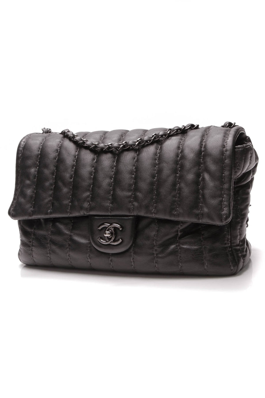 Classic Vertical Stitch Flap Bag - Jumbo Black Lambskin