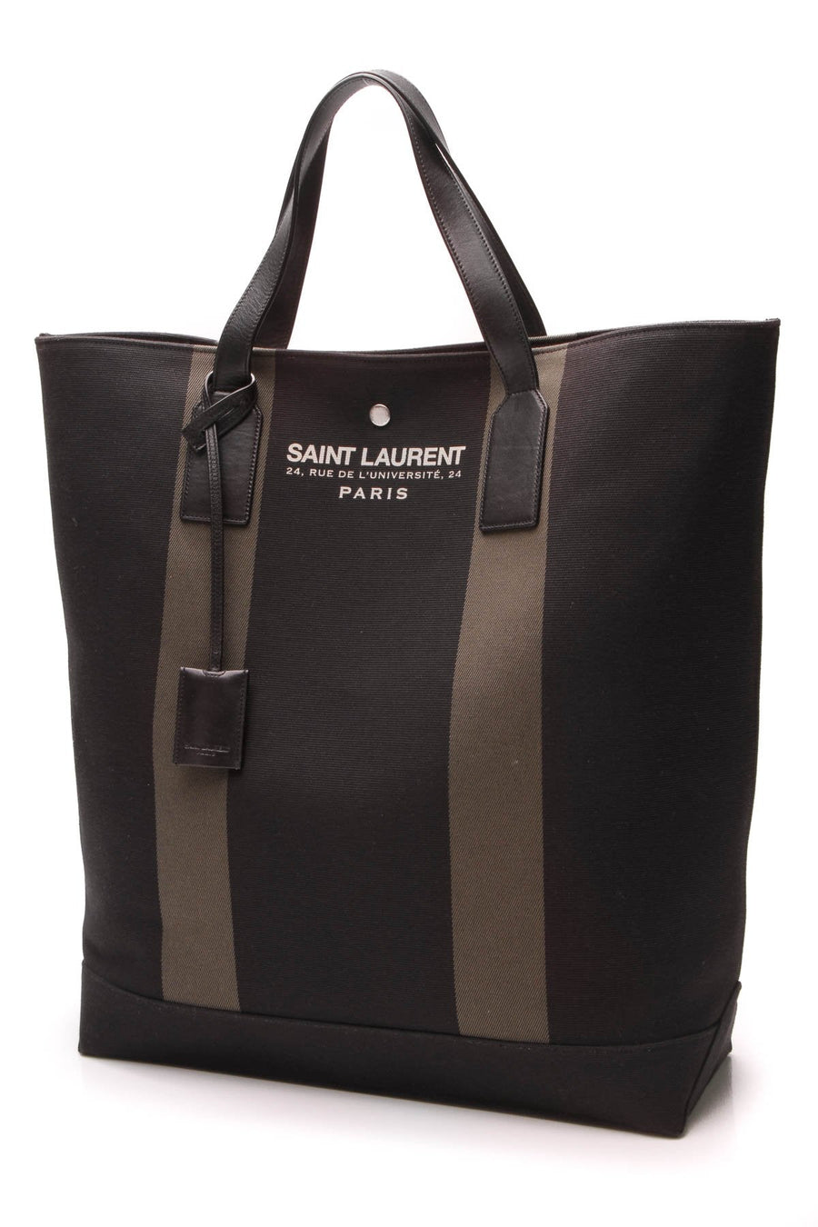 Striped Canvas Tote Bag - Black/Green