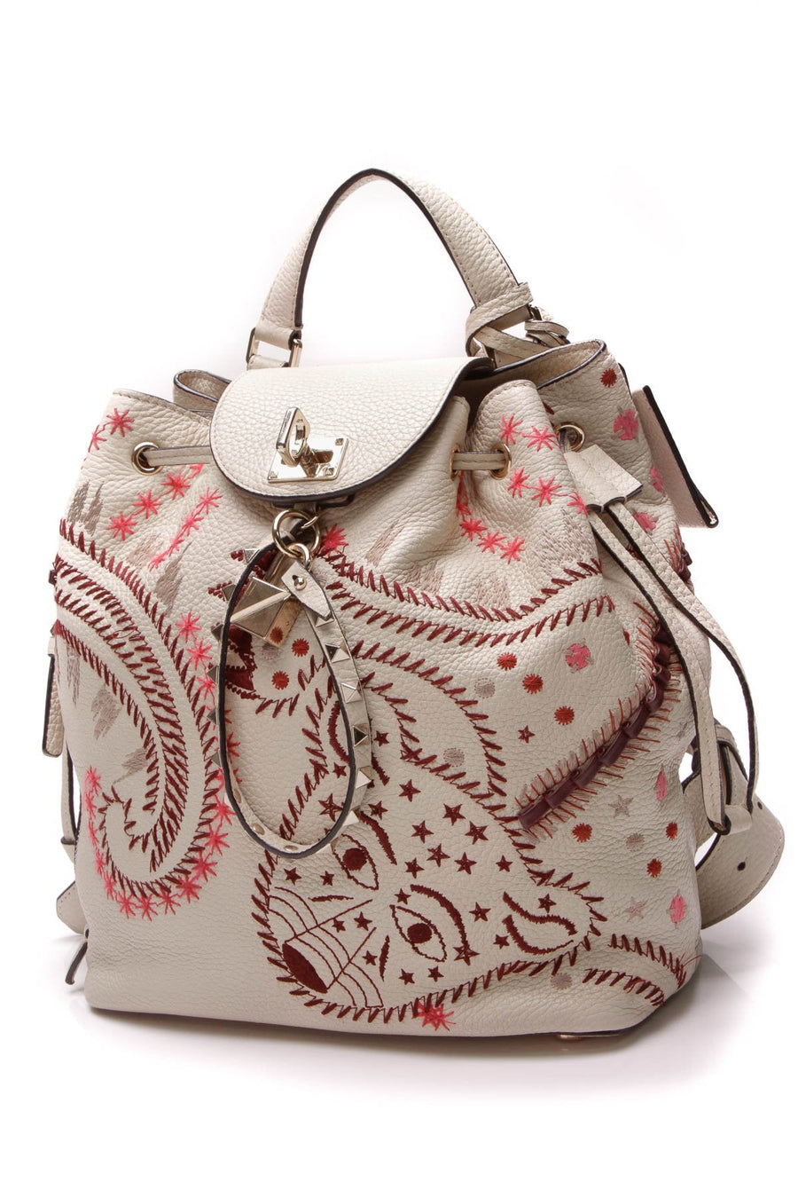 Rockstud Embroidered Backpack - Ivory