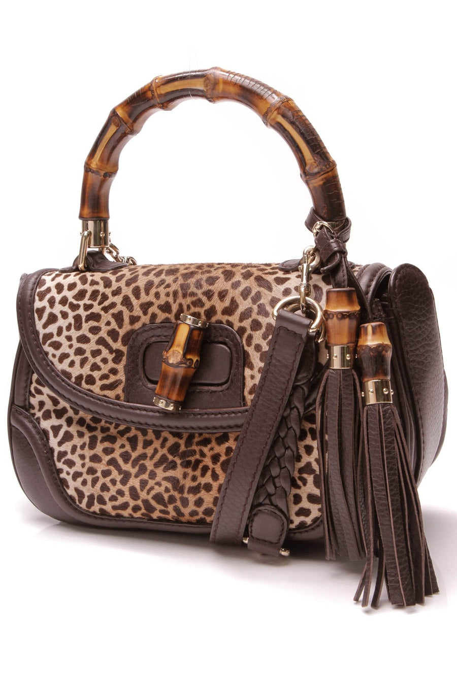 New Bamboo Leopard Print Convertible Bag - Brown