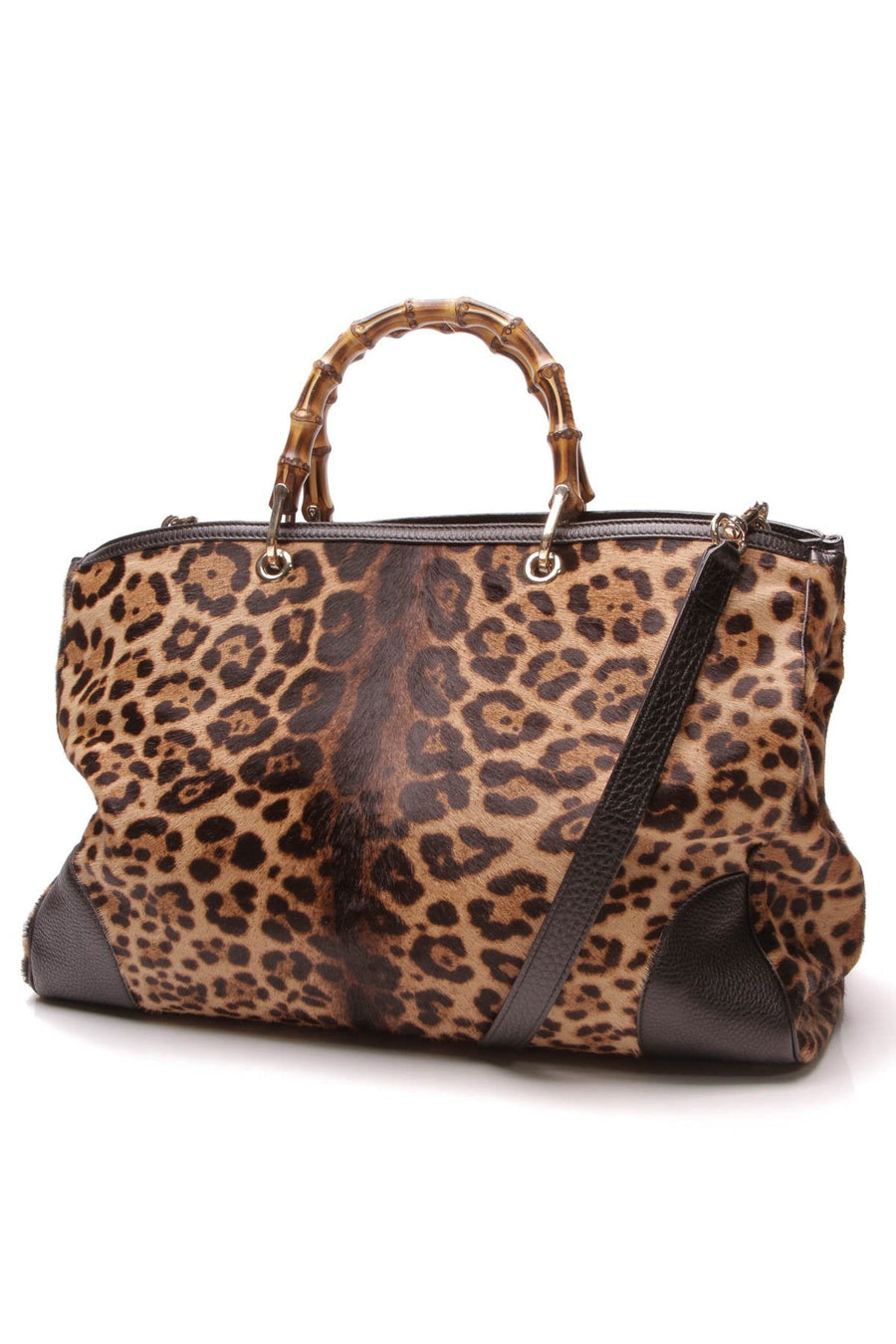 Jaguar Print Large Bamboo Shopper Tote Bag - Brown