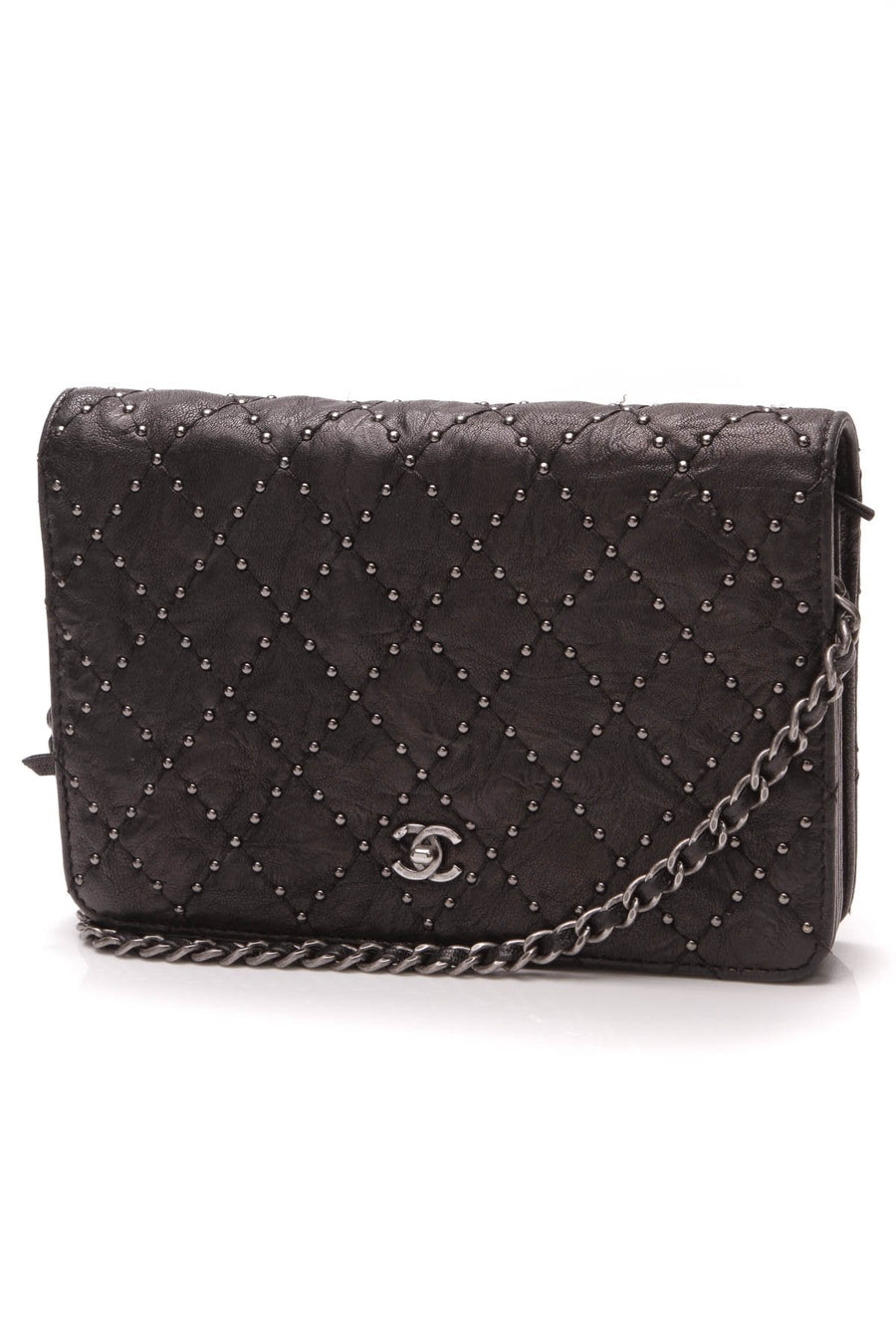 Paris-Dallas Studded WOC Crossbody Bag - Black Crumpled Lambskin