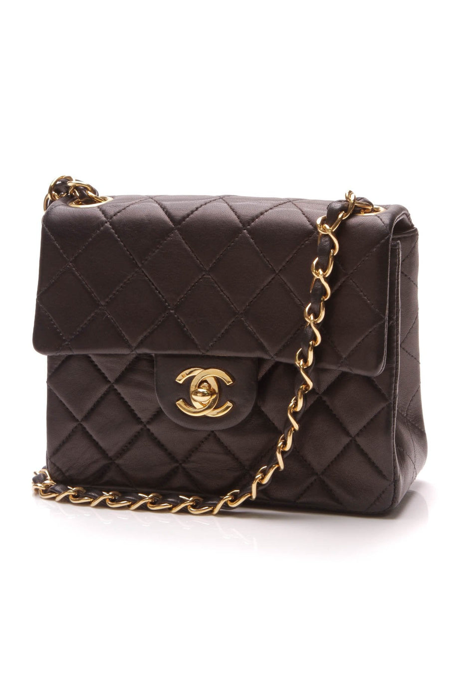 Vintage Classic Mini Square Flap Bag - Black Lambskin