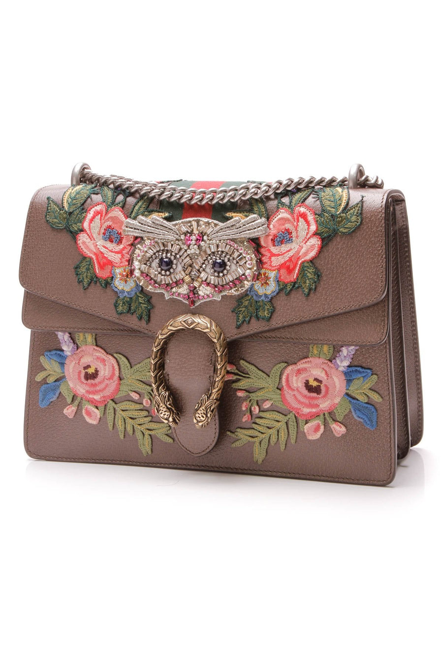 Embroidered Owl Dionysus Medium Shoulder Bag - Brown