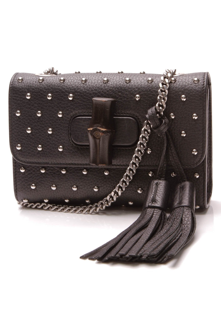 Miss Bamboo Studded Small Shoulder Bag - Black