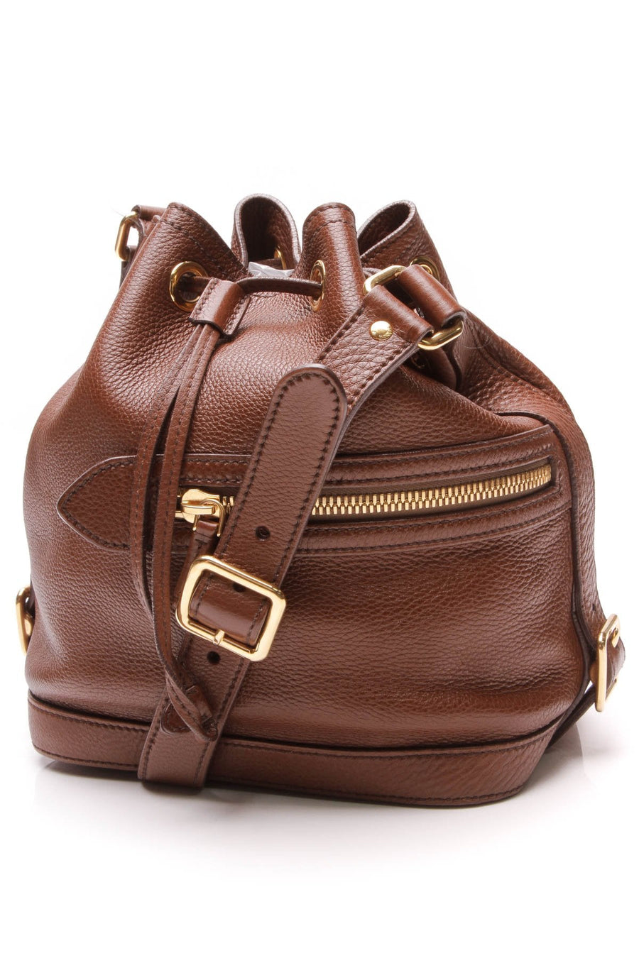 Vitello Daino Drawstring Bucket Bag - Brown