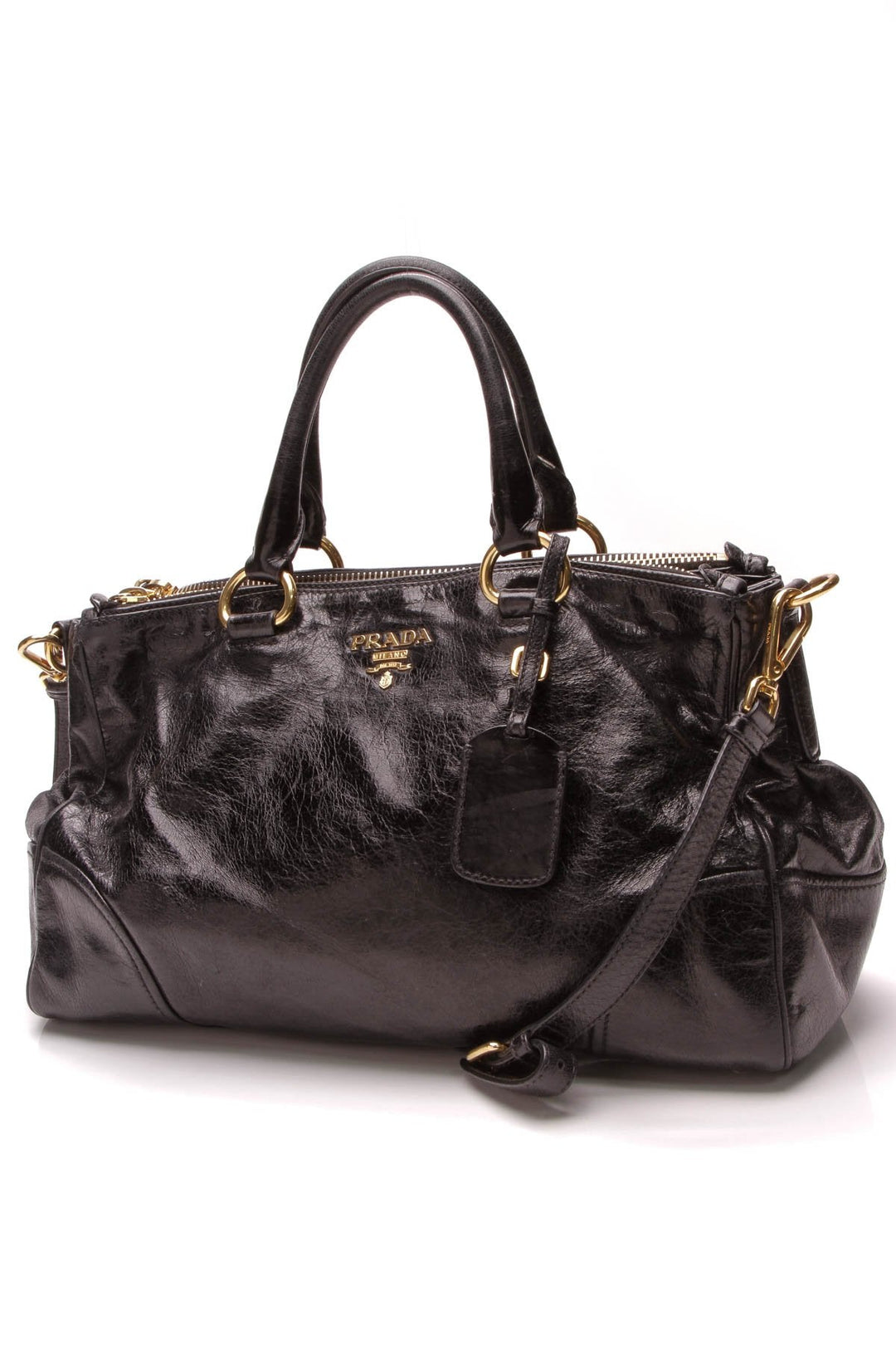 Vitello Shine East/West Satchel Bag - Nero