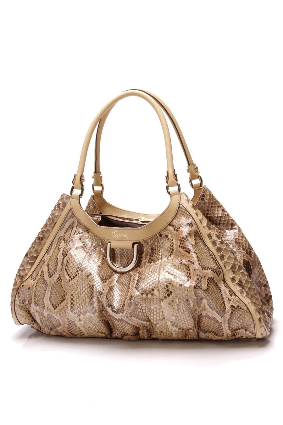 Python D-Ring Large Hobo Bag - Beige