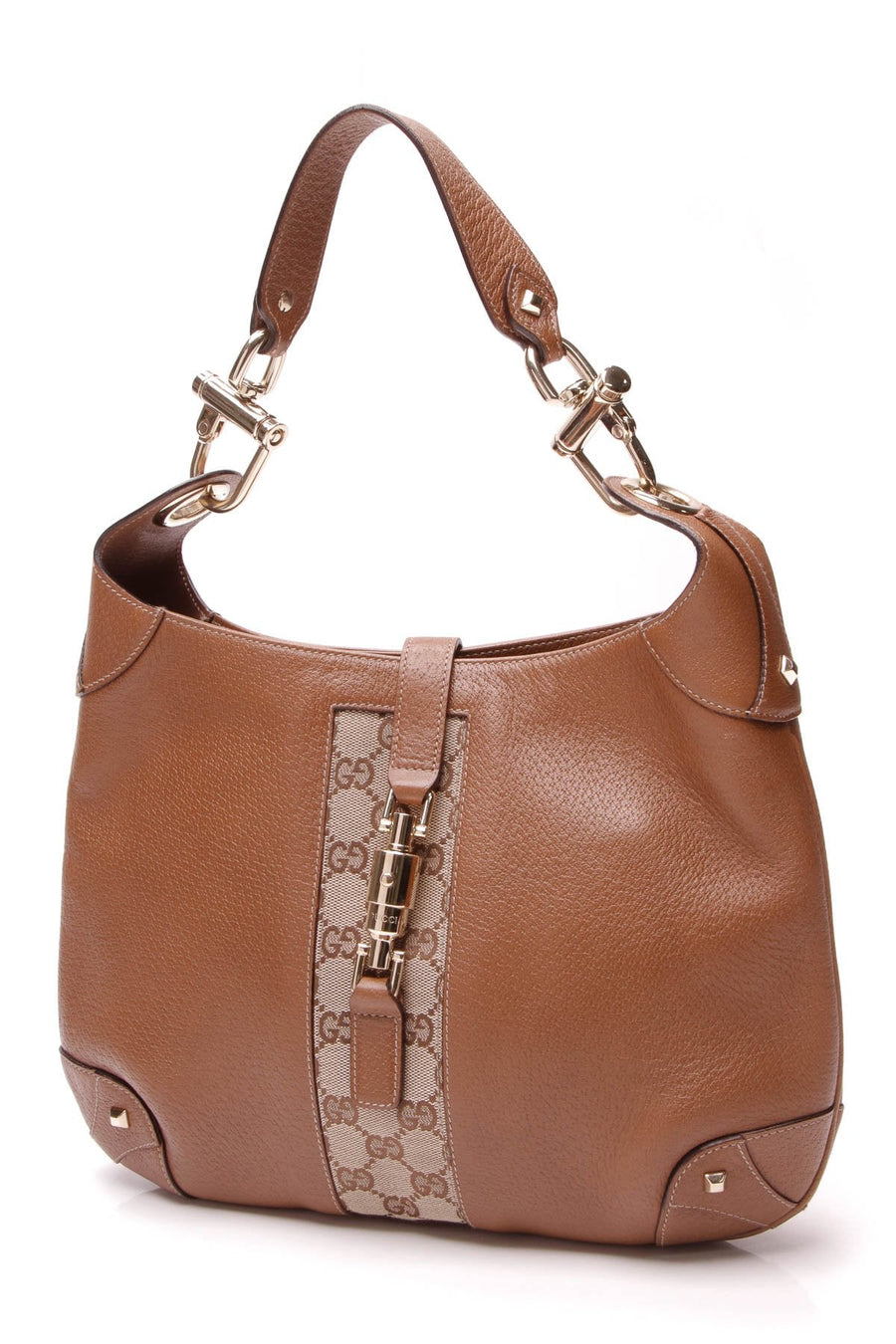 Nailhead Jackie Hobo Bag - Brown/Signature Canvas